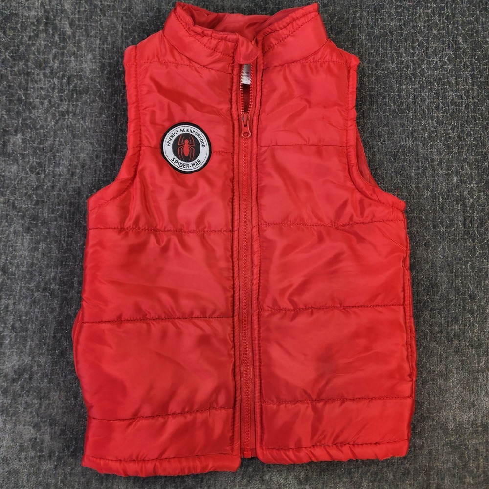 Marvel Spider-Man Puffer Vest Polyester Kids 7 Red Patch Zip Up